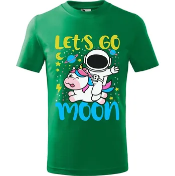 Chlapecké tričko Dětské tričko s potiskem Leťs go moon Velikost: 158/12 let, Barva trička: Středně zelená