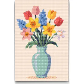 Diamantové malování Diamantové malování - Ilustrace jarní kytice Velikost: 20x30cm, Rámování: Pouze srolované plátno, Diamanty: Čtvercové