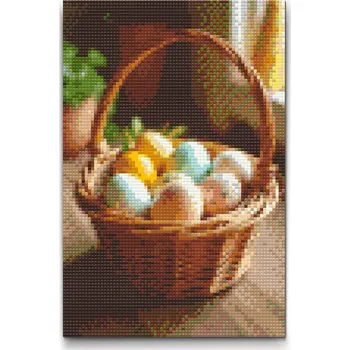 Diamantové malování Diamantové malování - Košík plný vajec Velikost: 20x30cm, Rámování: Pouze srolované plátno, Diamanty: Kulaté