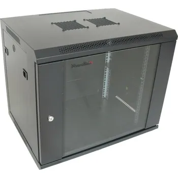Rozvaděč XtendLan 19" nástěnný rozvaděč 9U 600x450, nosnost 60 kg, skleněné dveře, svařovaný, černý