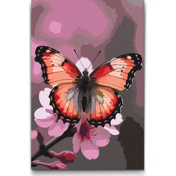 Malování podle čísel - Motýl na jarní větvičce Velikost: 20x30cm, Rámování: Pouze srolované plátno
