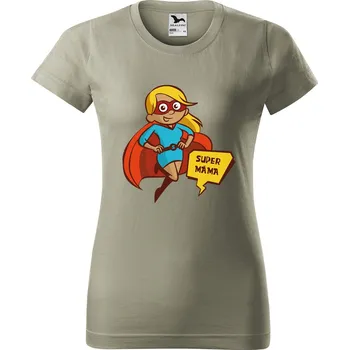 Dámské tričko Dámské tričko s potiskem Super máma Barva trička: Světlá khaki - 28, Velikost: L