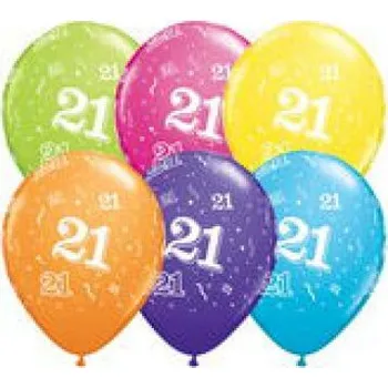 Balónek Potisk číslo 21 mix 11"/28cm - 6ks Balónek Qualatex