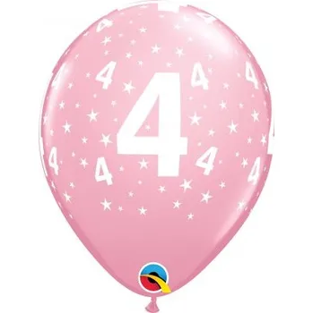 Balónek Potisk číslo 4 růžový 11"/28cm - 6ks Balónek Qualatex