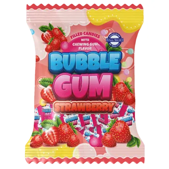 Bonbon Ovocné bonbóny furé BUBBLE GUM 850 g - JAHODA - XXL balení (Plněné bonbóny s jahodovou příchutí)