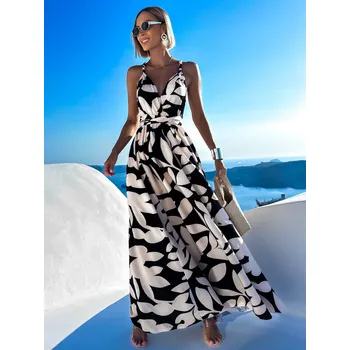 Dámské šaty Černé vzorované šaty CHOCO s variabilním zavazováním