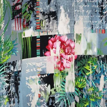 Úplet 18802 barevný vzor, velký růžový květ, š.150