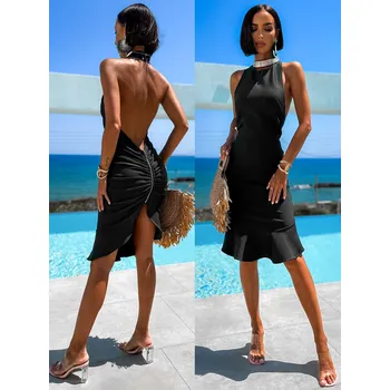 Dámské šaty Černé elegantní šaty BLEUNE s volánkem Velikost: L