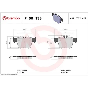 Brzdový systém BREMBO Sada brzdových destiček P 50 133