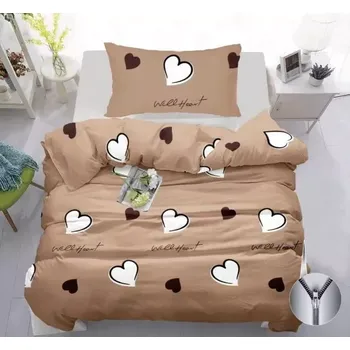 Povlečení NOVINKA 2025 ! BAVLNĚNÉ POVLEČENÍ 140x200/70x90 cm - SRDÍČKA BÉŽOVÁ