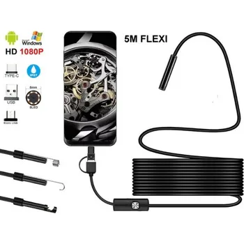 Boroskop Inspekční kamera VX 820 HD, 1080P full HD, 5m, flexi kabel, Windows, Android, 3 nástavce