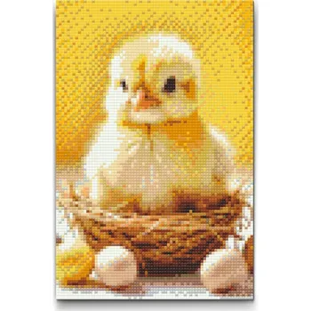 Diamantové malování Diamantové malování - Velikonoční kuřátko s vajíčky Velikost: 20x30cm, Rámování: Pouze srolované plátno, Diamanty: Čtvercové