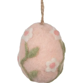 Velikonoční dekorace Růžové závěsné plstěné vajíčko s květy - Ø 6*8 cm