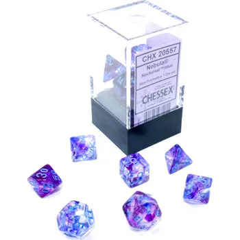 Příslušenství k deskovým hrám Chessex Sada 7 mini kostek Chessex - Nebula Nebula Nocturnal / Blue Luminary - 20557