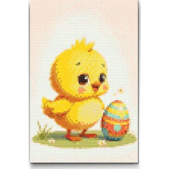 Diamantové malování Diamantové malování - Velikonoční kuřátko s vejcem Velikost: 20x30cm, Rámování: Pouze srolované plátno, Diamanty: Čtvercové