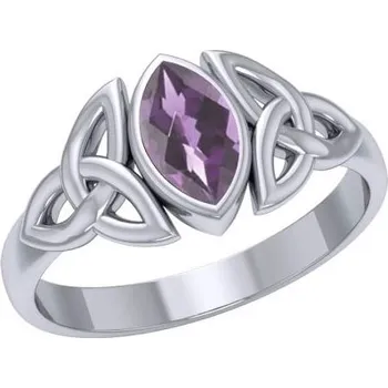 Prsten KELTSKÝ STŘÍBRNÝ PRSTEN s velkým ametystem - 11 (EU: 65-67)