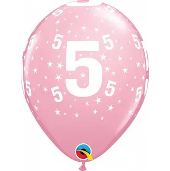 Balónek Potisk číslo 5 růžový 11"/28cm - 6ks Balónek Qualatex