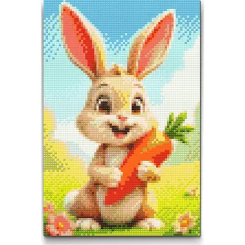 Diamantové malování Diamantové malování - Zajíček s mrkvičkou Velikost: 20x30cm, Rámování: Pouze srolované plátno, Diamanty: Čtvercové