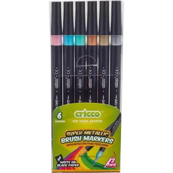 Barevné Fixy , barevné popisovače , školní barevné popisovače pro děti, Cricco FIXY POPISOVAČE Oboustranné štětcové fixy 6 ks