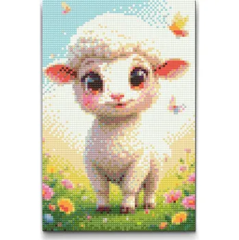 Diamantové malování Diamantové malování - Beránek na louce Velikost: 20x30cm, Rámování: Pouze srolované plátno, Diamanty: Čtvercové