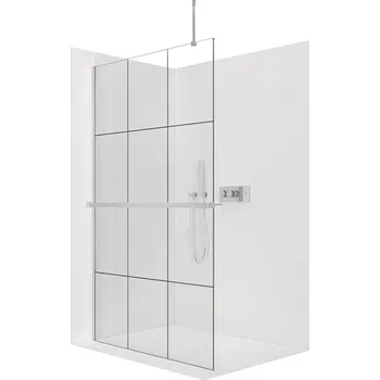 CERANO - Sprchová zástěna Walk-in Onyx Top Round L/P - 8 mm - kulatá vzpěra + polička/držák na ručníky - chrom, industriální sklo - 90x200 cm