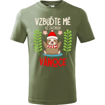 Dětská móda Dětské tričko s potiskem Vzbuďte mě Velikost: 134/8 let, Barva trička: Khaki