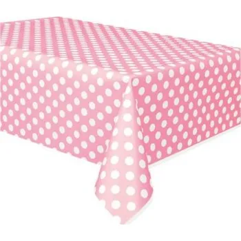 Jednorázový ubrus Ubrus plastový růžový s bílými puntíky 1.37x2.74m
