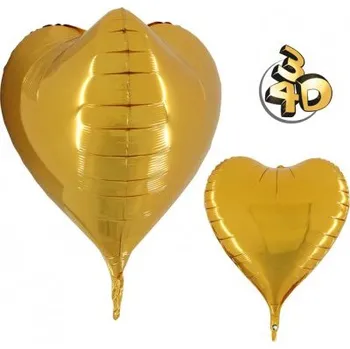 Balónek Srdce 3D zlaté 23"/58cm fóliový balónek nafukovací