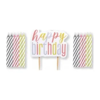 Dortová svíčka Set svíček - růžovo-zlatý Happy Birthday! 13ks