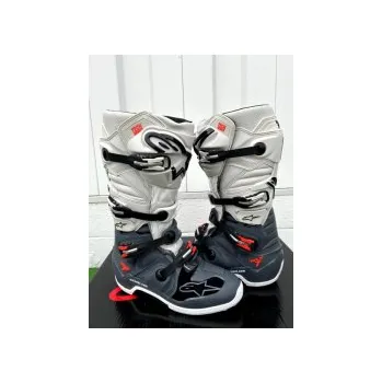 Moto obuv Mx Boty Alpinestars Tech 7 Boots Light Gray/Dark Gray/Red Fluo, Velikost 38 / US 5