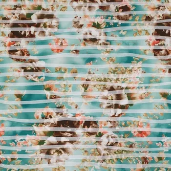 Úplet N6825 mintový, květinový vzor, průhledné pruhy, š.150