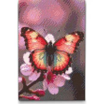 Diamantové malování Diamantové malování - Motýl na jarní větvičce Velikost: 20x30cm, Rámování: Pouze srolované plátno, Diamanty: Kulaté