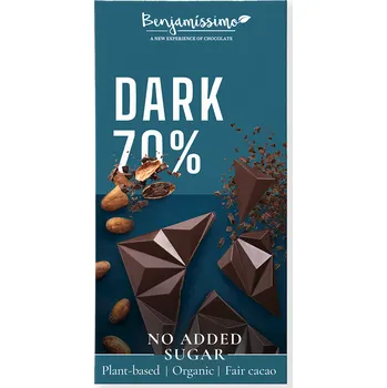 Čokoláda 70 % bezlepková hořká čokoláda bez přidaného cukru bio 60 g - BENJAMISSIMO