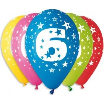 Balónek Balónek pastel 30 cm číslo 6 potisk (100ks/bal)