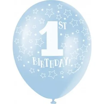 Balónek Potisk "1.narozeniny" modrý 12"/30cm - 5ks Balónek latexový