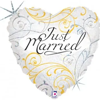 Balónek Srdce - Just Married 18"/46cm fóliový balónek nafukovací