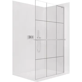 CERANO - Sprchová zástěna Walk-in Onyx L-pravá vzpěra - 8 mm + polička/držák na ručníky - chrom, industriální sklo - 110x200 cm