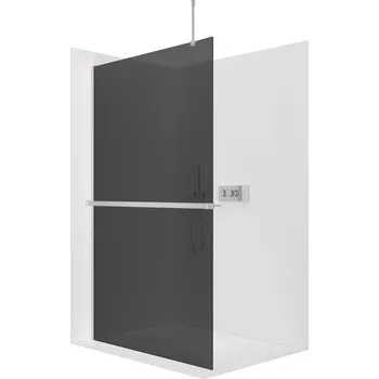 CERANO - Sprchová zástěna Walk-in Onyx Top Round L/P - 8 mm - kulatá vzpěra + polička/držák na ručníky - chrom, grafitové sklo - 100x200 cm