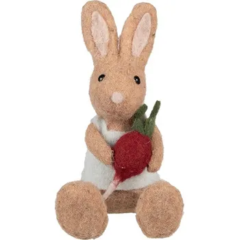 Bytová dekorace Dekorace hnědý plstěný králíček s ředkvičkou - 10*10*19 cm