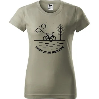 Dámské tričko Dámské tričko s potiskem Tady je nejlépe Barva trička: Světlá khaki - 28, Velikost: L