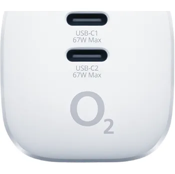 Nabíječka O2 2xUSB-C 67W Power Delivery + technologie GaN ECO bílá