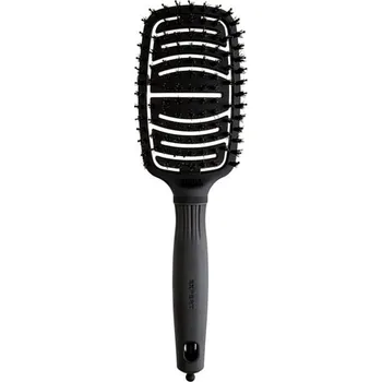 kartáč na vlasy Olivia Garden Care Flex Board & Nylon Black zakřivený plochý kartáč na vlasy se štětinami