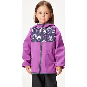 Dívčí bunda unuo Dětská softshellová bunda bez zateplení Basic, Ostružinová, Jednorožci Velikost: 86/92