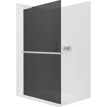 CERANO - Sprchová zástěna Walk-in Onyx L-levá vzpěra - 8 mm + polička/držák na ručníky - chrom, grafitové sklo - 120x200 cm