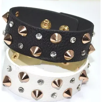 Náramek Kožený náramek bílý s kovovými cvočky (Náramky kůže s cvočky)