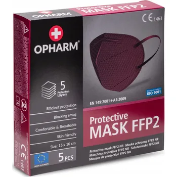 respirátor OPHARM Ochranná maska FFP2 bordó, 5 ks