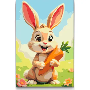 Malování podle čísel - Zajíček s mrkvičkou Velikost: 20x30cm, Rámování: Pouze srolované plátno