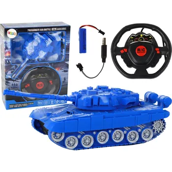 RC model auta LEAN Toys R/C Tank Dálkově ovládaná světla Zvuk Blue 1:18 27MHz
