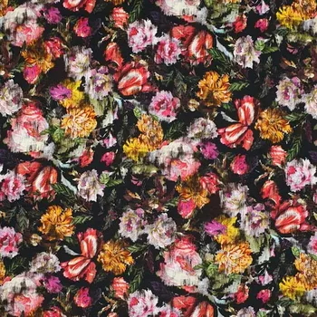 Úplet 20270 černý, barevný květinový vzor, š.150