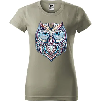 Dámské tričko Dámské tričko s potiskem Sova Barva trička: Světlá khaki - 28, Velikost: L